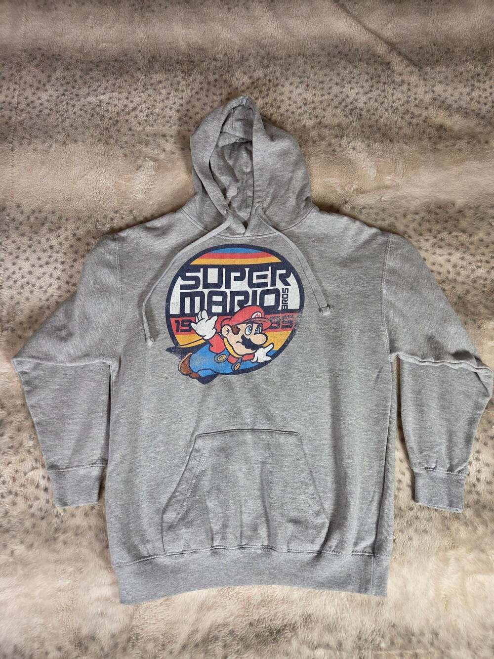 Nintendo Super Mario Bros 1985 Retro Gray Gamer Athleisure Hoodie, men's M
